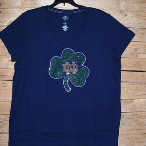 Notre Dame rhinestone navy short sleeve Vneck Shirt XS S M L XL XXL1X 2…